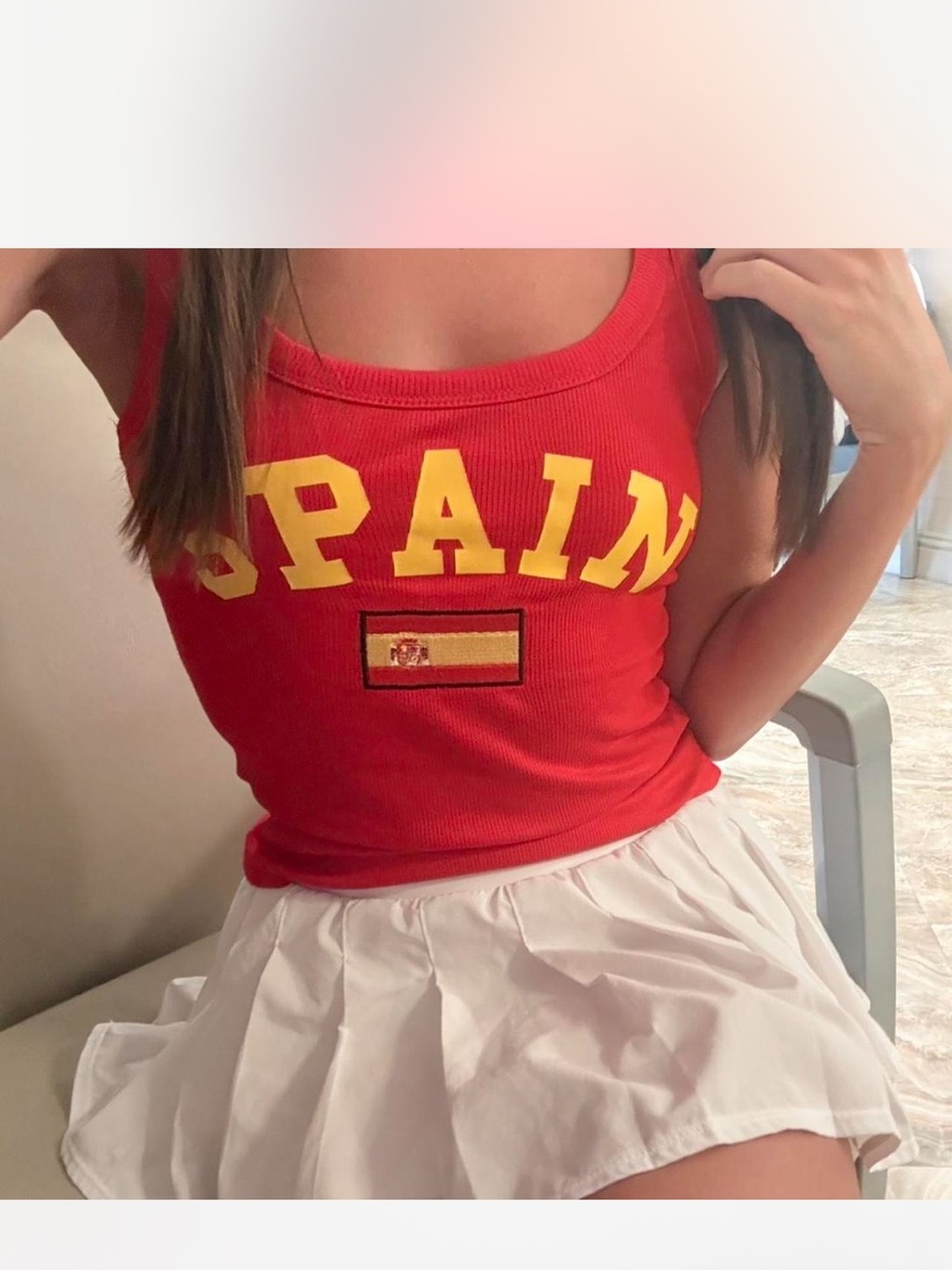 Edikted Red Spain Ribbed Tank Top with Yellow Lettering